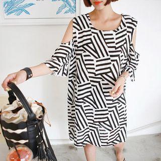 Off-shoulder Patterned Shift Dress