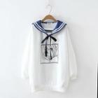 Sailor Collar Print Sweatshirt White - One Size
