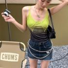 Chain Strap Denim Mini Pencil Skirt