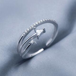 Arrow Rhinestone Sterling Silver Open Ring 1 Pc - S925 Silver - Silver - One Size