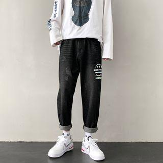 High-waist Printed Straight Cut Jeans (various Design)