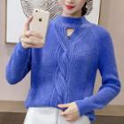 Mock Neck Cut Out Cable-knit Sweater