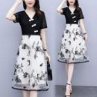 Short-sleeve Butterfly Applique A-line Dress