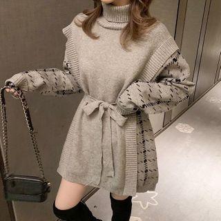 Mock Two-piece Turtleneck Mini Sweater Dress
