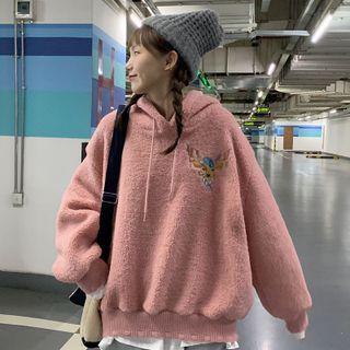 Deer Embroidered Fluffy Hoodie