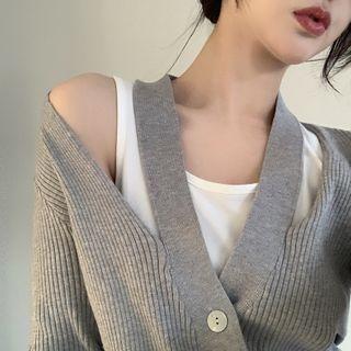 Mock Two-piece Button-up Knit Top