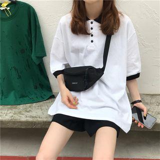 Color-block Loose-fit Short-sleeve Polo-shirt / Plain Shorts