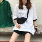 Color-block Loose-fit Short-sleeve Polo-shirt / Plain Shorts