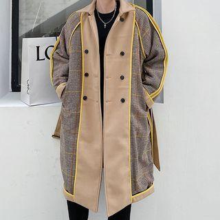 Contrast-trim Gingham Double-breasted Two-way Coat