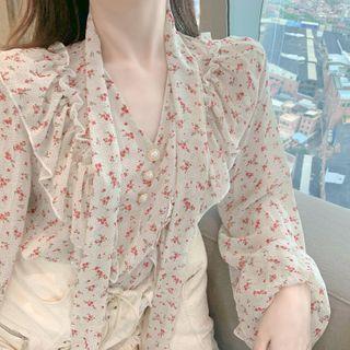 Floral Print Blouse White Almond - One Size