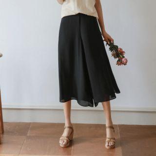 Slit-side Chiffon Wide-leg Pants