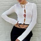 Long-sleeve Cutout Button-up Cropped Cardigan