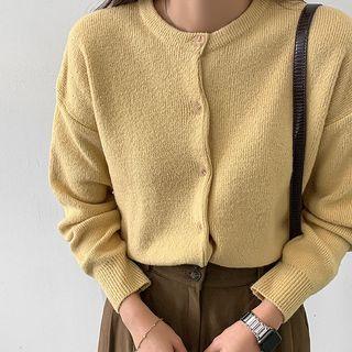 Drop-shoulder Round-neck Cardigan