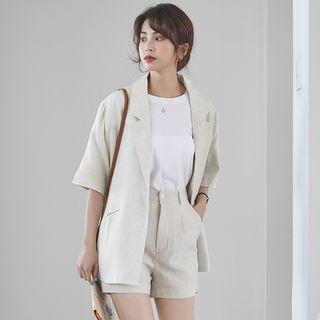 Set: Elbow-sleeve Linen Blazer + Dress Shorts