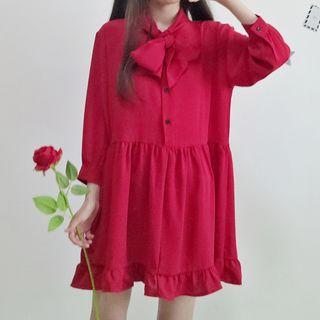 3/4-sleeve Tie-neck Shirtdress