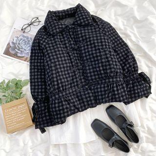 Long-sleeve Plaid Padded Jacket Plaid - One Size