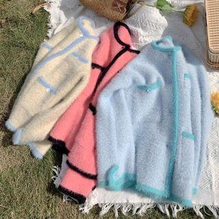 Two-tone Round-neck Cardigan