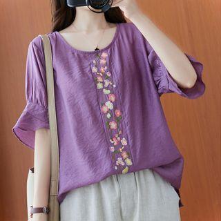 Short-sleeve Floral Embroidered Tunic