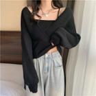 Mock Two Piece Puff Long-sleeve Square Neck Knit Top