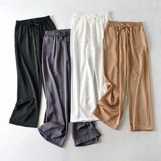 Plain Band-waist Wide Leg Pants