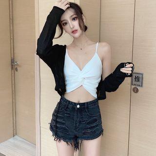 Spaghetti Strap Knotted Cropped Top