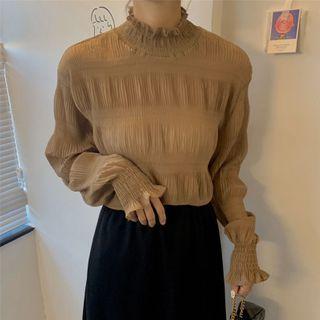 Semi High-neck Lace Ruched Top