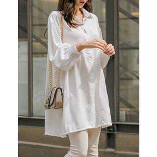 Slit-side Wrap-front Long Shirt