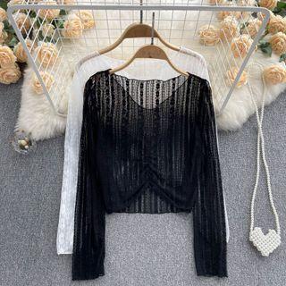 Long-sleeve V-neck Cutout Lace Top