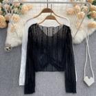 Long-sleeve V-neck Cutout Lace Top