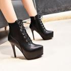 Faux Leather Platform High-heel Ankle Boots