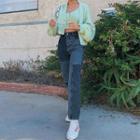 High-waist Two-tone Patchwork Straight-leg Jeans