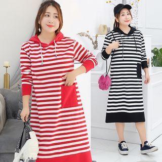 Long-sleeve Striped Hooded Midi Dress