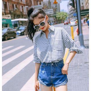 Set: Plaid Shirt + Lettering Tank Top