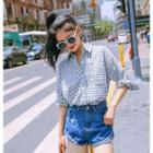 Set: Plaid Shirt + Lettering Tank Top