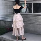 Plain Tube Top / Dotted Midi Tiered Skirt