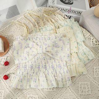 Ribbon-front Smocked Peplum Top