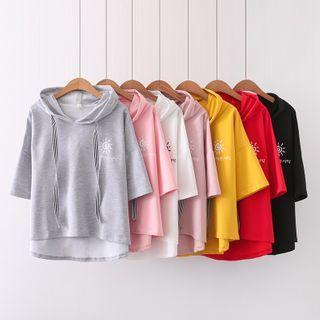 Short-sleeve Sun Print Hooded T-shirt