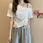 Short-sleeve Cold-shoulder Drawstring Asymmetrical T-shirt