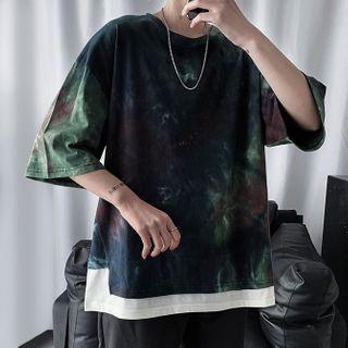 Mock Two-piece Elbow-sleeve Camouflage Print T-shirt