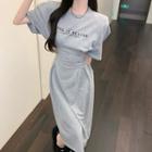 Short-sleeve Lace-up Lettering Dress