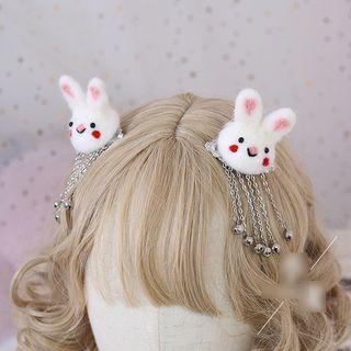 Rabbit Metal Fringed Headpiece 1 Pair - White - One Size