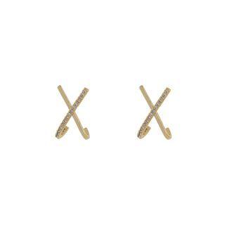 Rhinestone Cross Stud Earring 1 Pair - 925 Silver - Gold - One Size