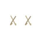Rhinestone Cross Stud Earring 1 Pair - 925 Silver - Gold - One Size