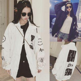 Print V-neck Zip Jacket