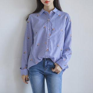 Floral Embroidered Stripe Shirt