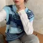 Contrast Knitted Vest Blue - One Size