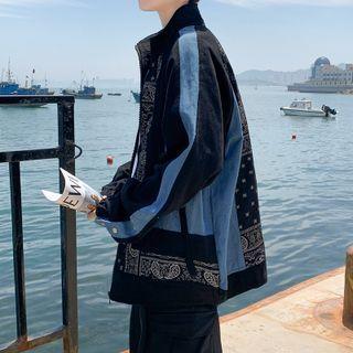 Color Block Paisley Print Zip Jacket