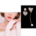 Non-matching Rhinestone Faux Pearl Heart Dangle Earring 1 Pair - Silver Needle - Silver Rhinestone - Gold - One Size