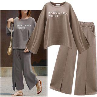 Set: Letter Loose-fit Top + Wide-leg Pants