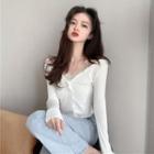 Mock Two-piece Long-sleeve Ruffled T-shirt